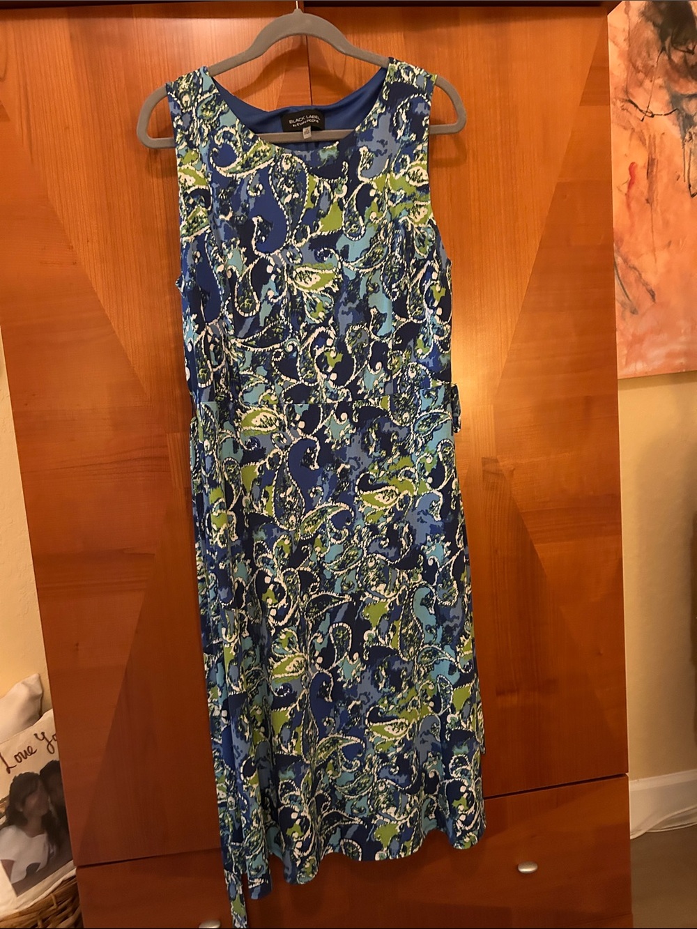 Black Label by Evan Picone navy  & Green Paisley Midi Dress